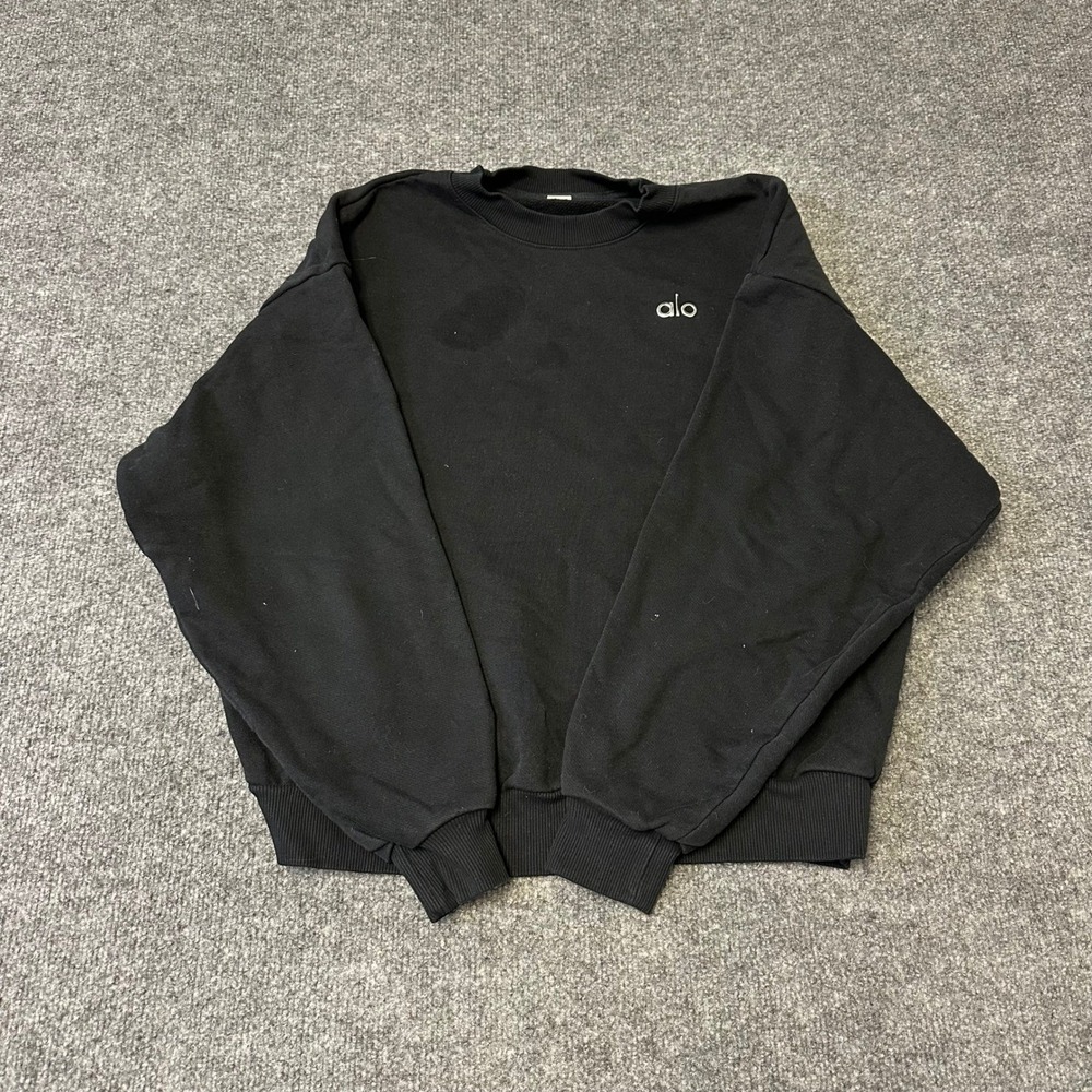 Alo Sweatshirt Womens Size XS Black Relaxed Fit Crewneck Pullover Athleisure
